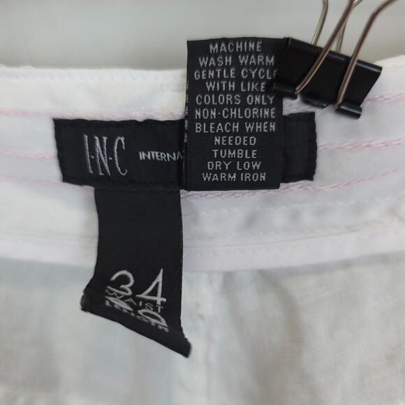 INC International Concepts Linen Ramie Pants Roll Tab Men 34x30 White Button Fly - Picture 14 of 15